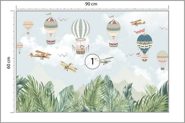 Fototapete LUFTBALLONS Tiere Blätter 90 x 60 x 60 cm