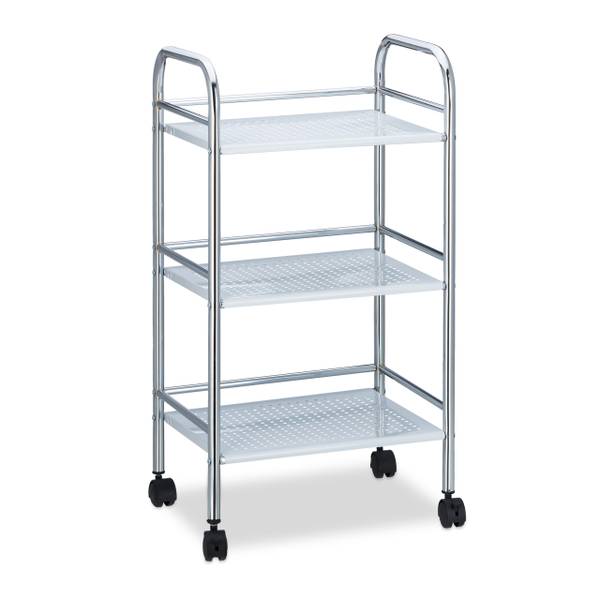Keukentrolley metaal met 3 etages zilver - wit - ijzer - 41 x 75 x 31 cm