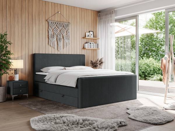 Boxspringbett KING DOREN Graphit - Breite: 160 cm - H4