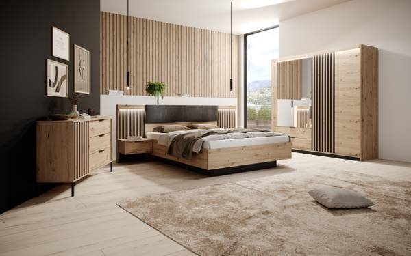 Lit avec deux tables de chevet Napoli Largeur : 264 cm