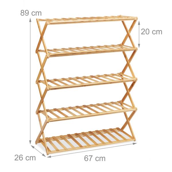 Faltbares Schuhregal aus Bambus Braun - Bambus - 67 x 89 x 26 cm
