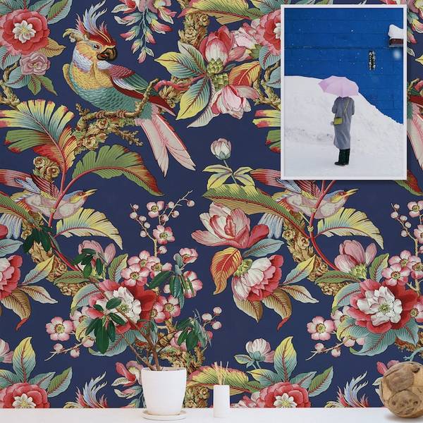 Behang Chinees blauw - papier - 200 x 250 x 1 cm