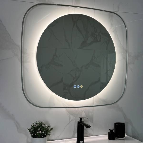 LED Spiegel mit Beleuchtung Touch Silber - Spiegelglas - 80 x 70 x 4 cm