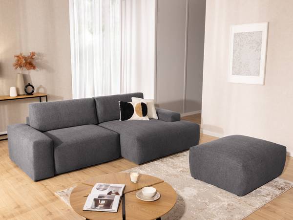 Ecksofa Lennon mit Hocker Graphit - Ecke davorstehend rechts
