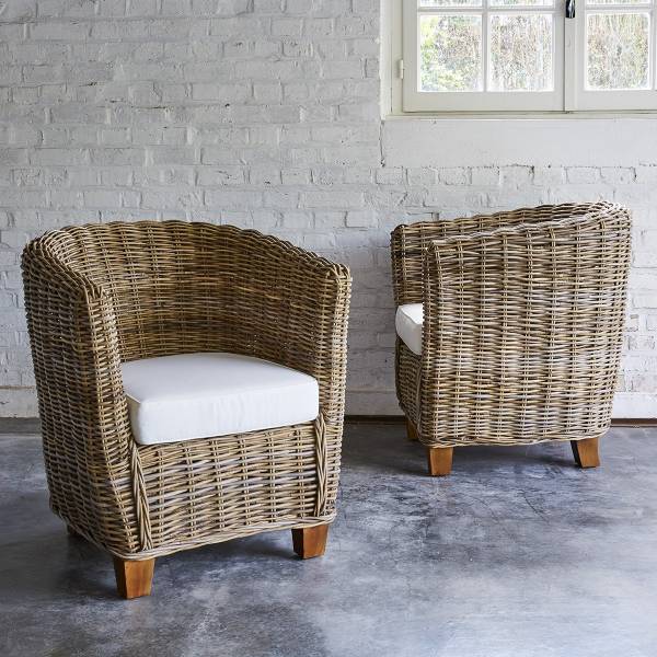 2 Gartebsessel aus Kubu-Rattan Beige - Naturfaser - 70 x 80 x 73 cm