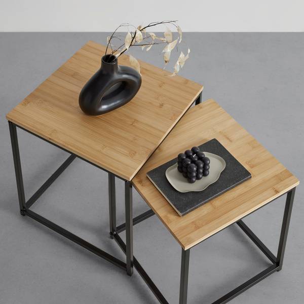 Beistelltischset KOKO Beige - Schwarz - Holzwerkstoff - Metall - 38 x 40 x 38 cm