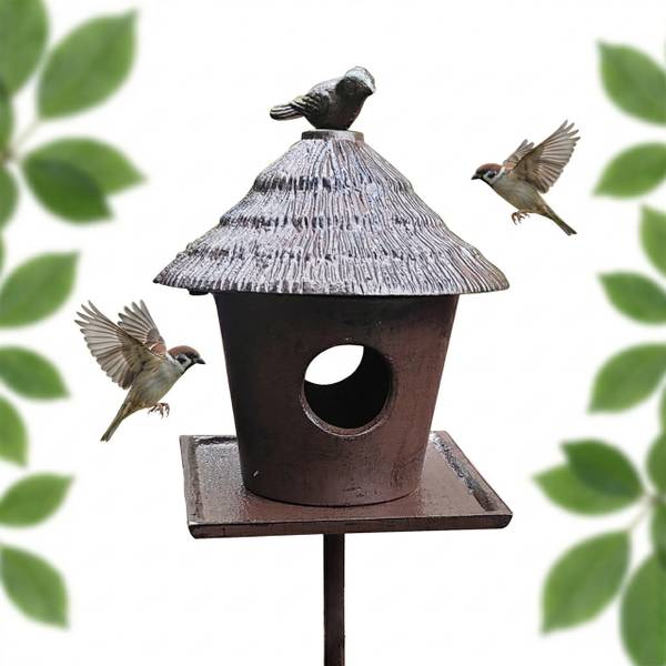 Gusseisen Vogelfutterhaus mit Ständer Braun - Gusseisen - 16 x 110 x 16 cm