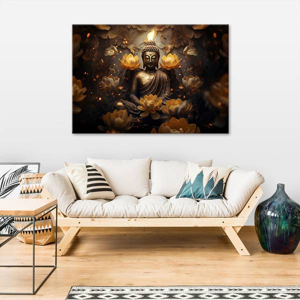 Wandbild buddha und lotusblumen 60 x 40 cm