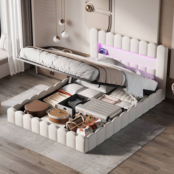 Polsterbett RRW05 Beige - Metall - Massivholz - 153 x 96 x 220 cm