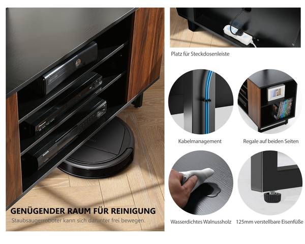 FITUEYES Schrank mit TV Halterung Schwarz - Massivholz - 40 x 137 x 107 cm