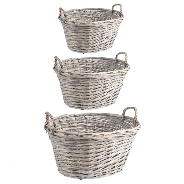 Weidenkörbe JUNAN 3er Set Grau - Weide - 46 x 26 x 37 cm