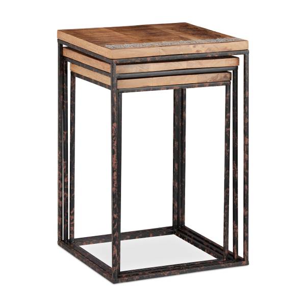 Beistelltisch 3er Set Mangoholz Schwarz - Braun - Eisen - 36 x 56 x 36 cm