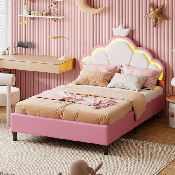 Polsterbett KroneBett HSGJSF57 Pink - Metall - Massivholz - 204 x 128 x 91 cm