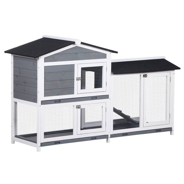 Kaninchenstall D51-131GY Grau - Massivholz - 53 x 94 x 158 cm