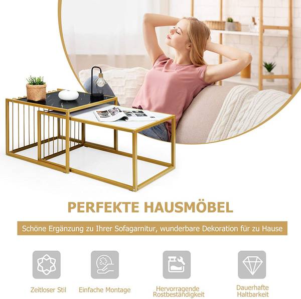 2 x Beistelltisch Set Weiß - Metall - 53 x 39 x 80 cm