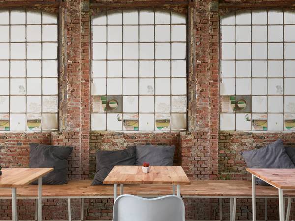 Fototapete Steinwand Fabrikhalle Beige - Braun - Weiß - Fleece - 159 x 280 x 1 cm