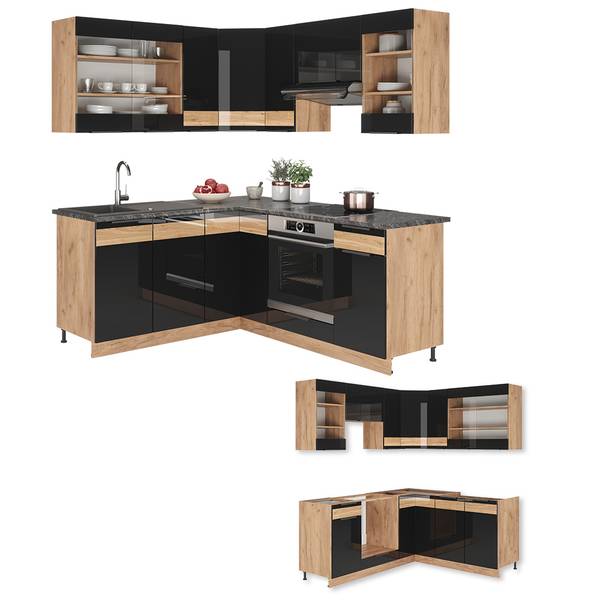 Eckküche Fame-Line 42796 Schwarz - Braun - Holzwerkstoff - 190 x 82 x 60 cm