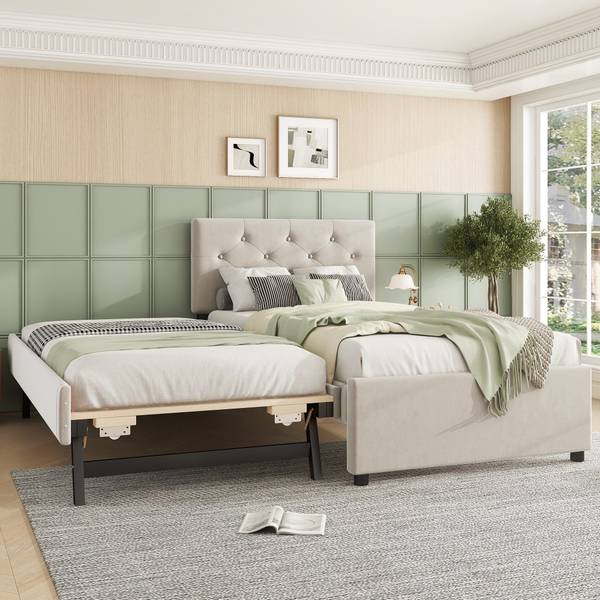 Polsterbett FU AJL005 Beige - Samt - 105 x 104 x 209 cm