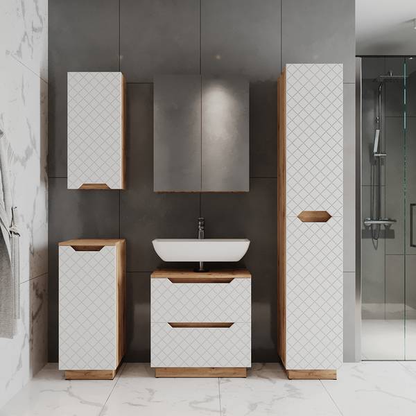 Meubles bain Lotta 59448 Imitation chêne dakota - Blanc