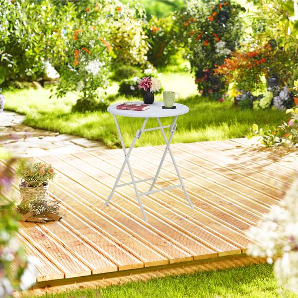 Runder Gartentisch in Rattan-Optik Weiß