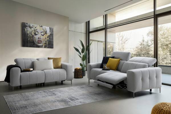 2,5-Sitzer ALVARO Grau - Metall - Kunststoff - Textil - Holz teilmassiv - 220 x 79 x 109 cm