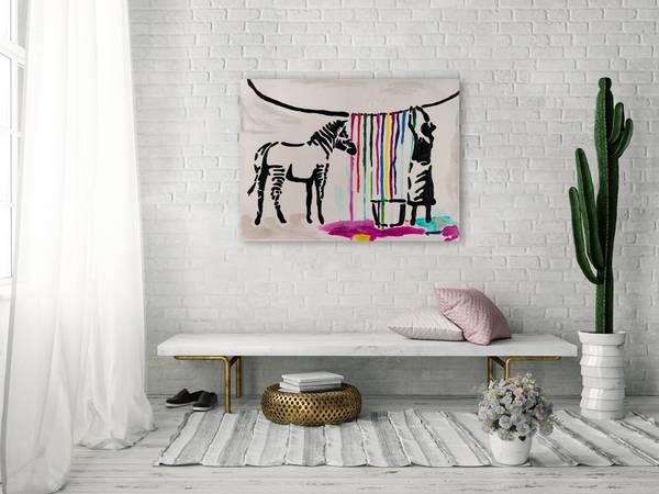 Acrylbild Handgemalt Banksy Nin Baumwollstoff - 100 x 75 x 4 cm
