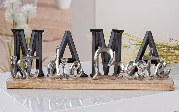 Deko Schriftzug MAMA Braun - Silber - Holzwerkstoff - Metall - 38 x 13 x 6 cm