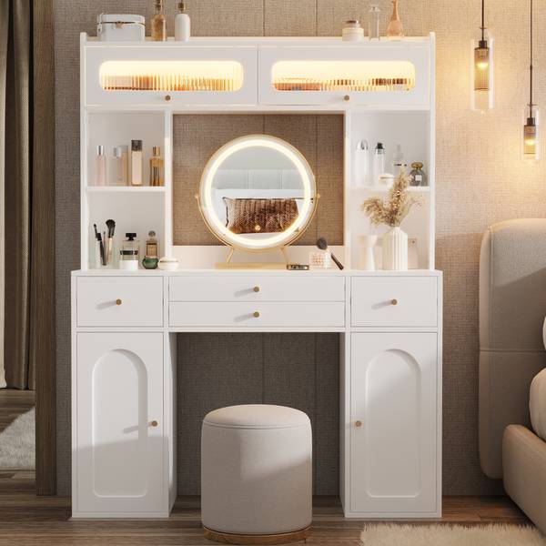Schminktisch LucyGLOW mit Spiegel VI Weiß - Holzwerkstoff - 40 x 160 x 120 cm