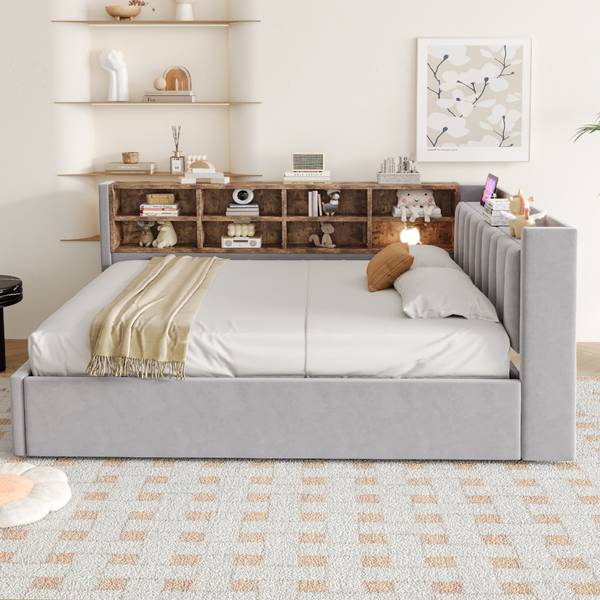 Kinderbett K-1535 Grau - Holzwerkstoff - 151 x 81 x 215 cm