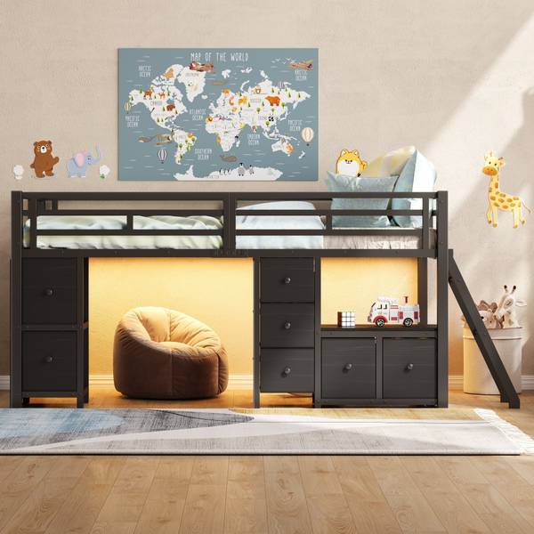 Einzelbett K-2305 Schwarz - Holzwerkstoff - 98 x 105 x 208 cm