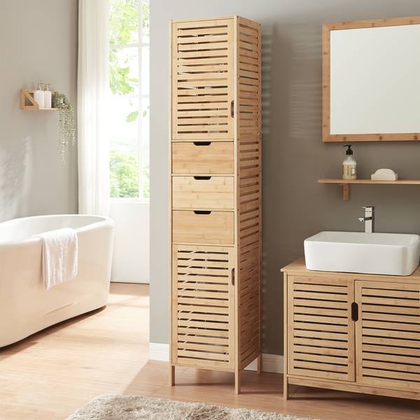 Hochschrank Boksereys Beige - Bambus - 35 x 180 x 35 cm