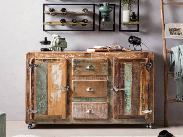 RIVERBOAT Wandregal Metall - Massivholz - 65 x 35 x 25 cm