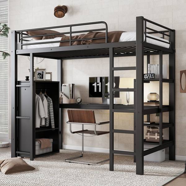 Hochbett EveMetal Ⅰ Schwarz - Eisen - 95 x 180 x 204 cm