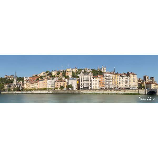 Tableau mural skyline Lyon Bleu - Acacia - 97 x 30 x 3 cm