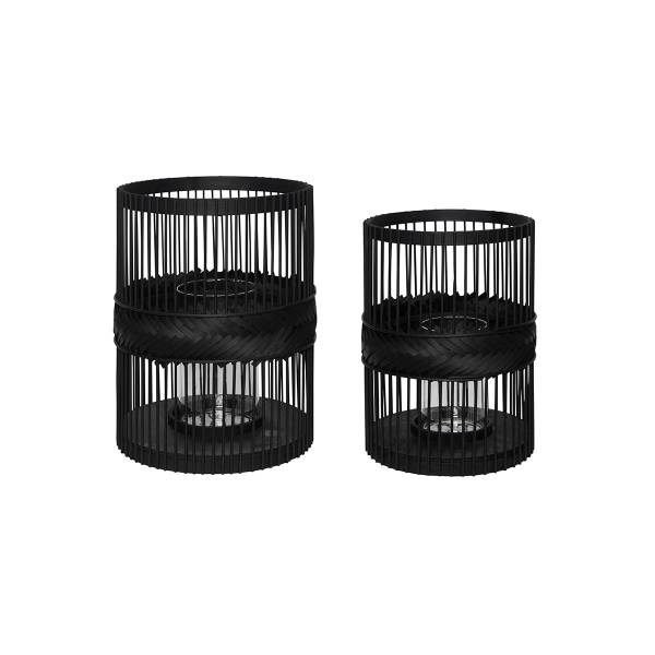 Laternen Hexa(2er Set) Schwarz - Bambus - 25 x 33 x 25 cm