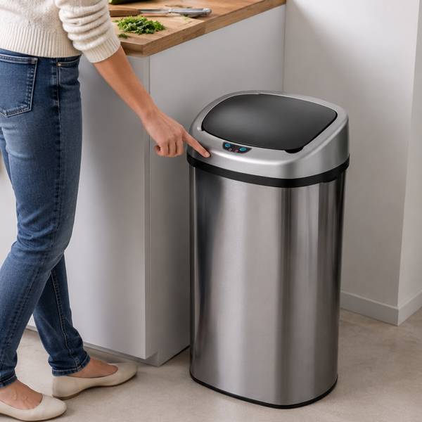 Mülleimer 50l Edelstahl mit Sensor Schwarz - Silber - Metall - Kunststoff - 41 x 64 x 29 cm
