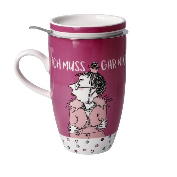 Teetasse Freundlieb - Ich muss gar nix Pink - Porzellan - 8 x 14 x 12 cm