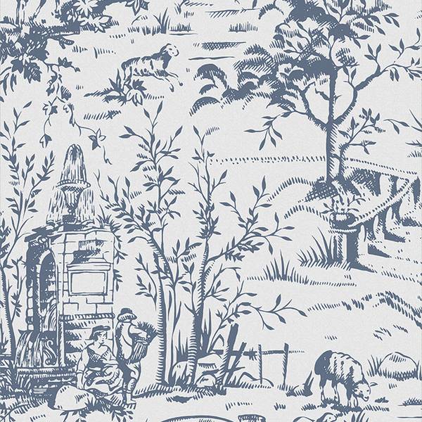Vliestapete Toile de Jouy Blau