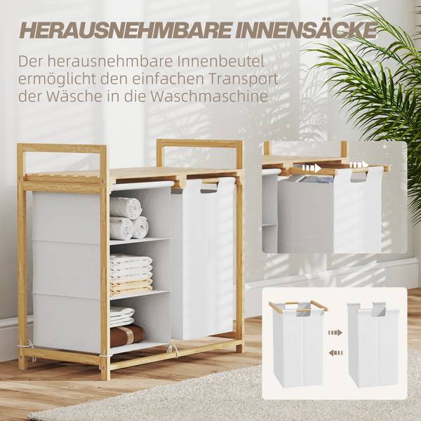 Wäschesammler CB60 Weiß - Bambus - 36 x 70 x 70 cm