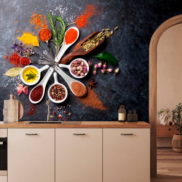 Fototapete Kräuter Gewürze Teelöffel 400 x 280 x 280 cm