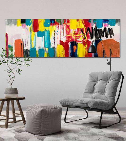 Acrylbild Handgemalt Action Painting Pim Weiß - Baumwollstoff - 150 x 50 x 4 cm