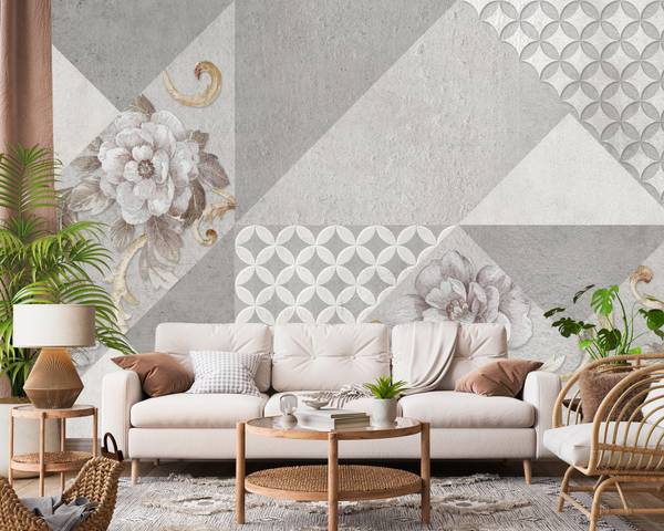 Vlies-Fotobehang ABSTRACTE Bloemen Beton 135 x 90 x 90 cm