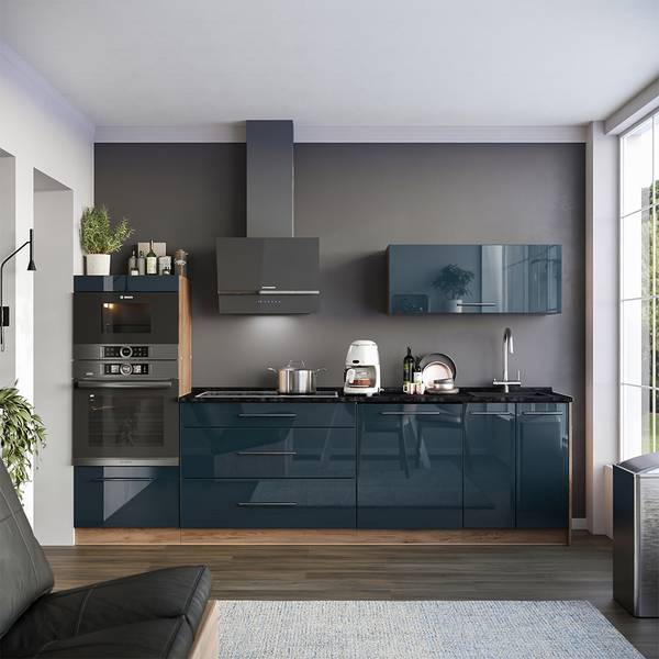 Küchenzeile Fame-Line 65759 Blau - Braun - Stahl - 280 x 154 x 60 cm