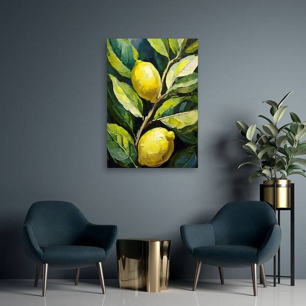 Wandbild zitronen acryl handgemalt 80 x 120 cm