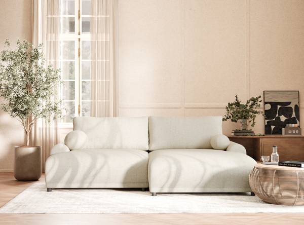 Ecksofa Tallin Creme - Ecke davorstehend rechts - Ottomane davorstehend rechts