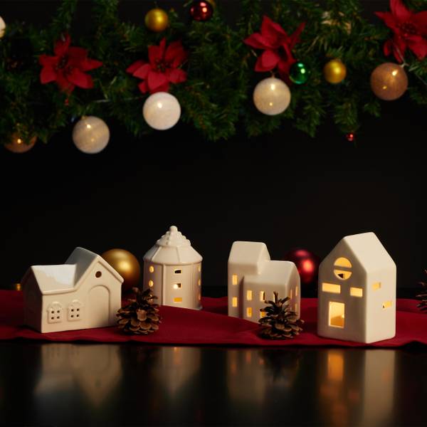 Photophore en forme de maison Blanc - Céramique - 11 x 9 x 6 cm
