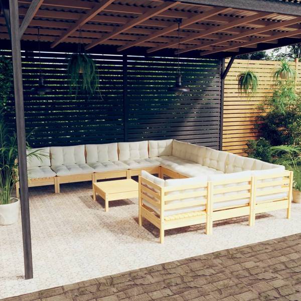 Garten-Lounge-Set 3012534 (12-teilig) Braun - Weiß - Polyester - Kiefer - 64 x 29 x 64 cm