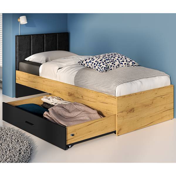 Bettgestell CASPER-131-10 Schwarz - Holzwerkstoff - 90 x 94 x 207 cm