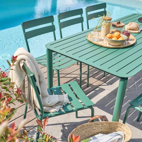 Terrassentisch und 8 Stühle Almada Grün - Metall - 92 x 75 x 185 cm