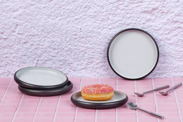 Bord GOURMET set van 4 zwart - keramiek - 16 x 3 x 16 cm